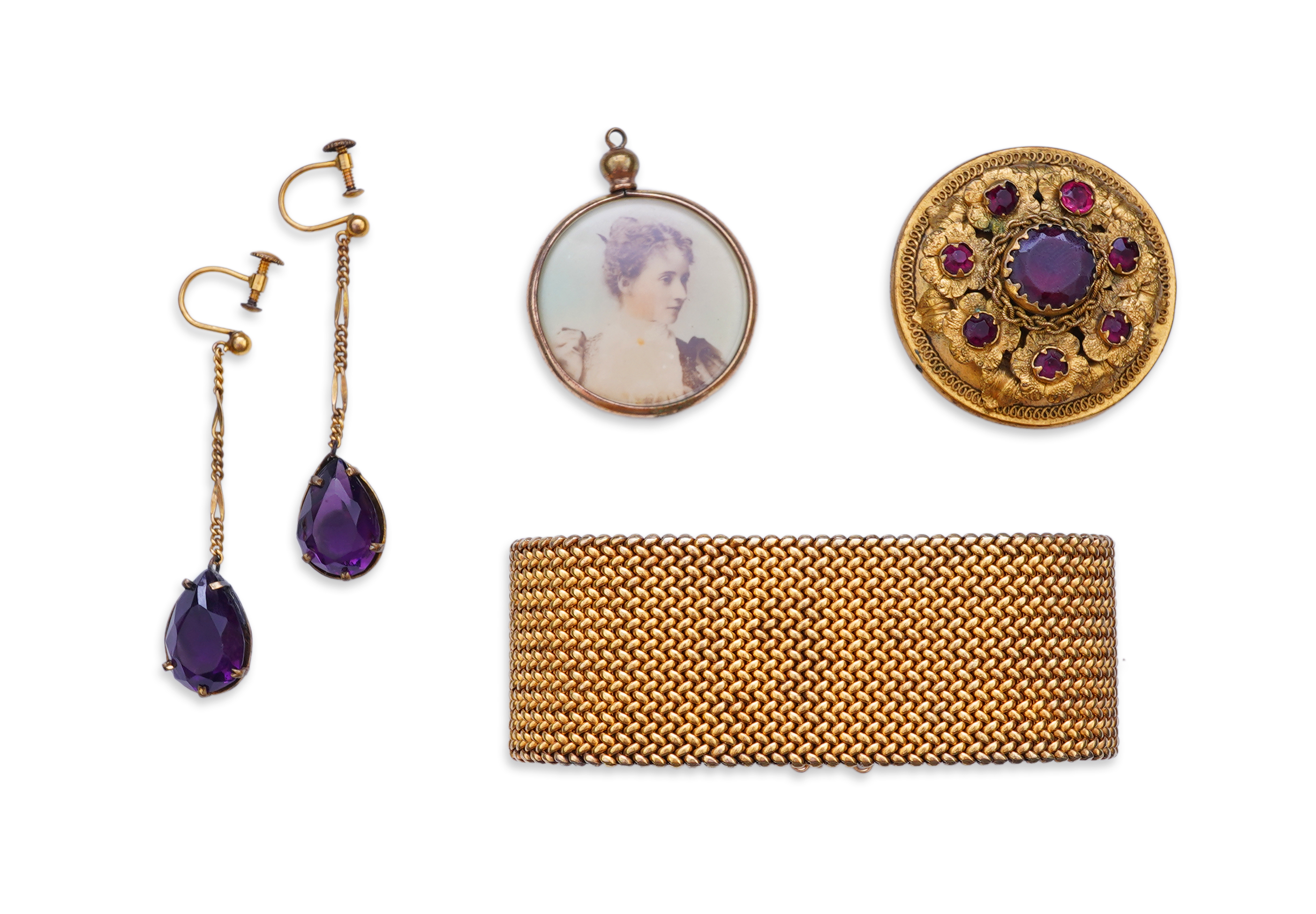 A group of antique gilt metal jewellery, 19th century